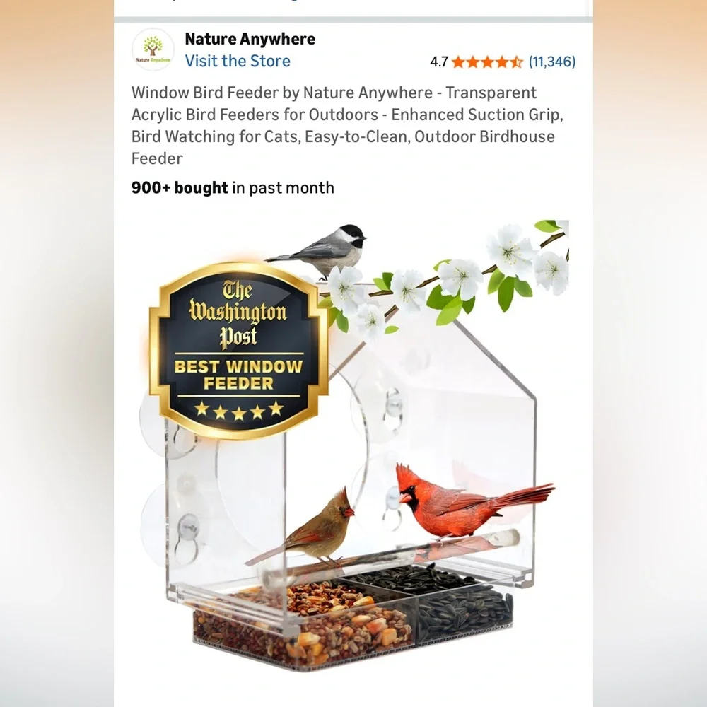 Clear Acrylic Bird Feeder with Suction Cups